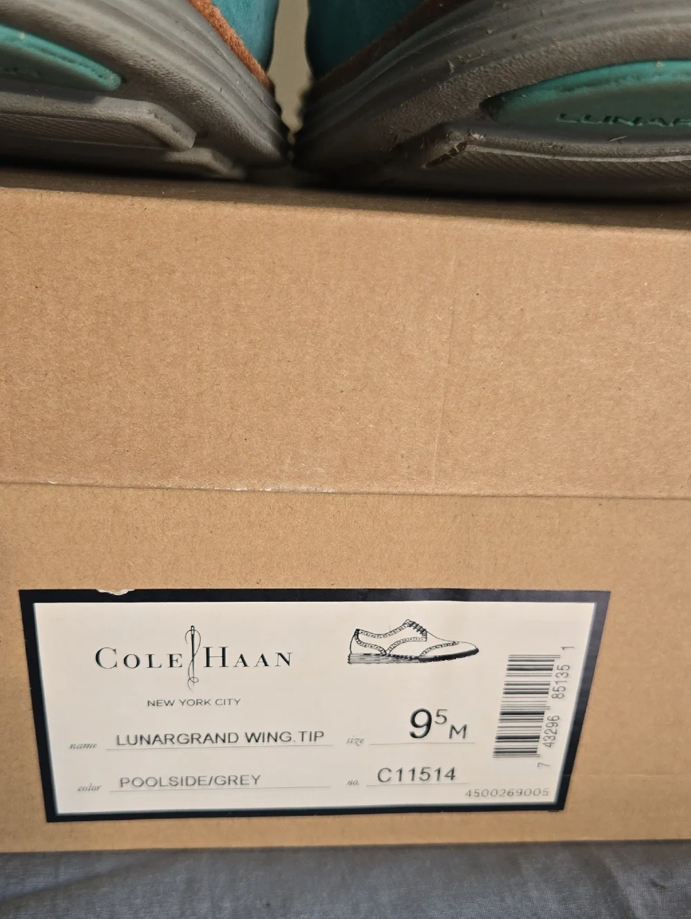 Men's Cole Haan Lunargrand Wingtip Turquoise Suede  Oxfords Sz 9.5